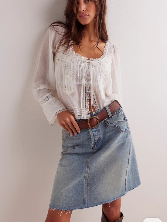 Free People Dresses & Skirts - NWT Free People We The Free Suzy Denim Skirt Frayed Raw Hem Blue Sun Stoned 27